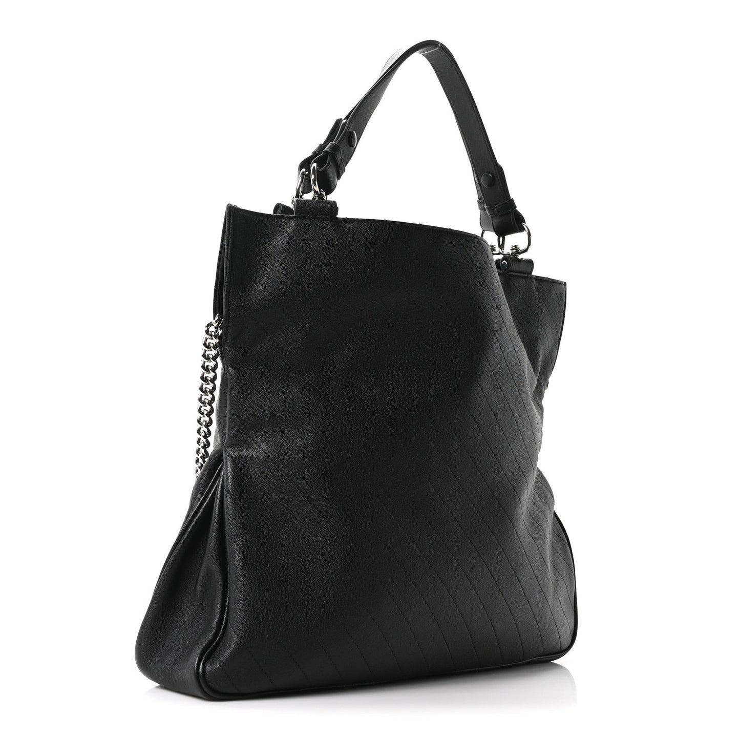 Sakai Be Green Calfskin Diagonal Stitched Medium Blondie Tote Black