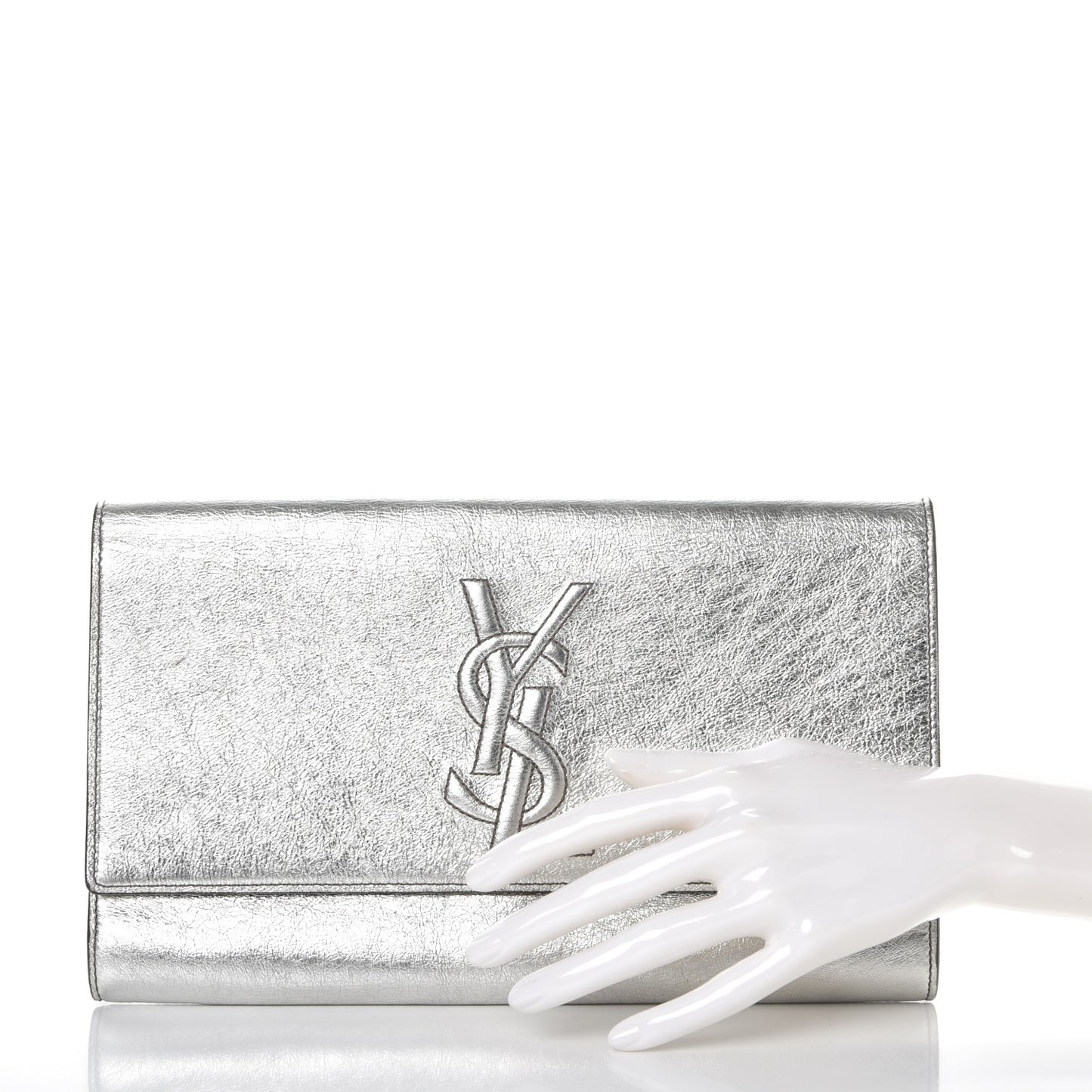 Metallic Calfskin Large Belle De Jour Clutch Silver Gold