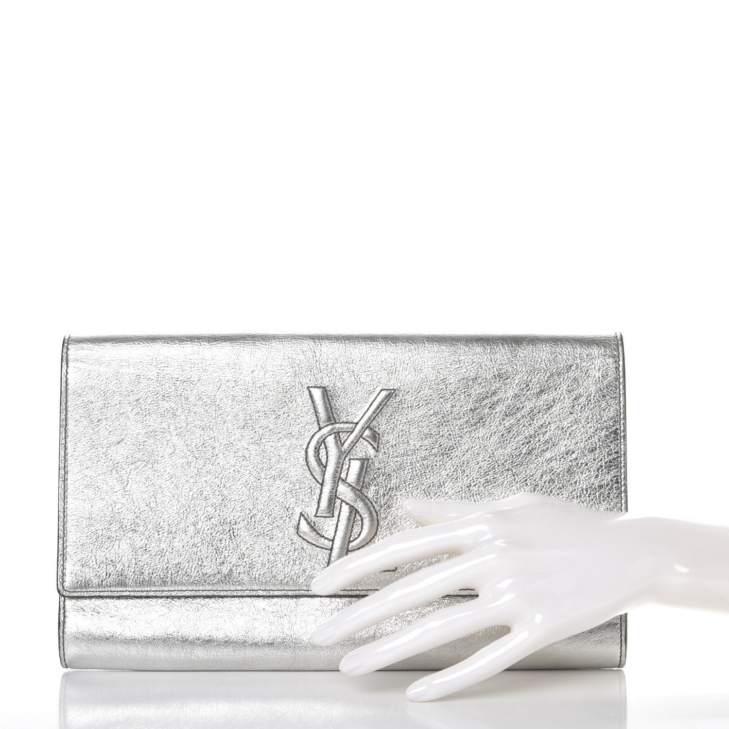 Saint Laurent Metallic Calfskin Large Belle De Jour Clutch Silver Gold 2 of 12