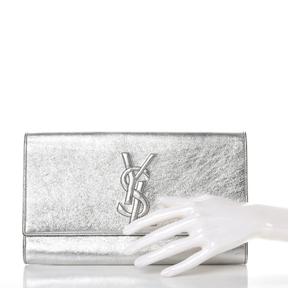 Saint Laurent Metallic Calfskin Large Belle De Jour Clutch Silver Gold 2 of 12