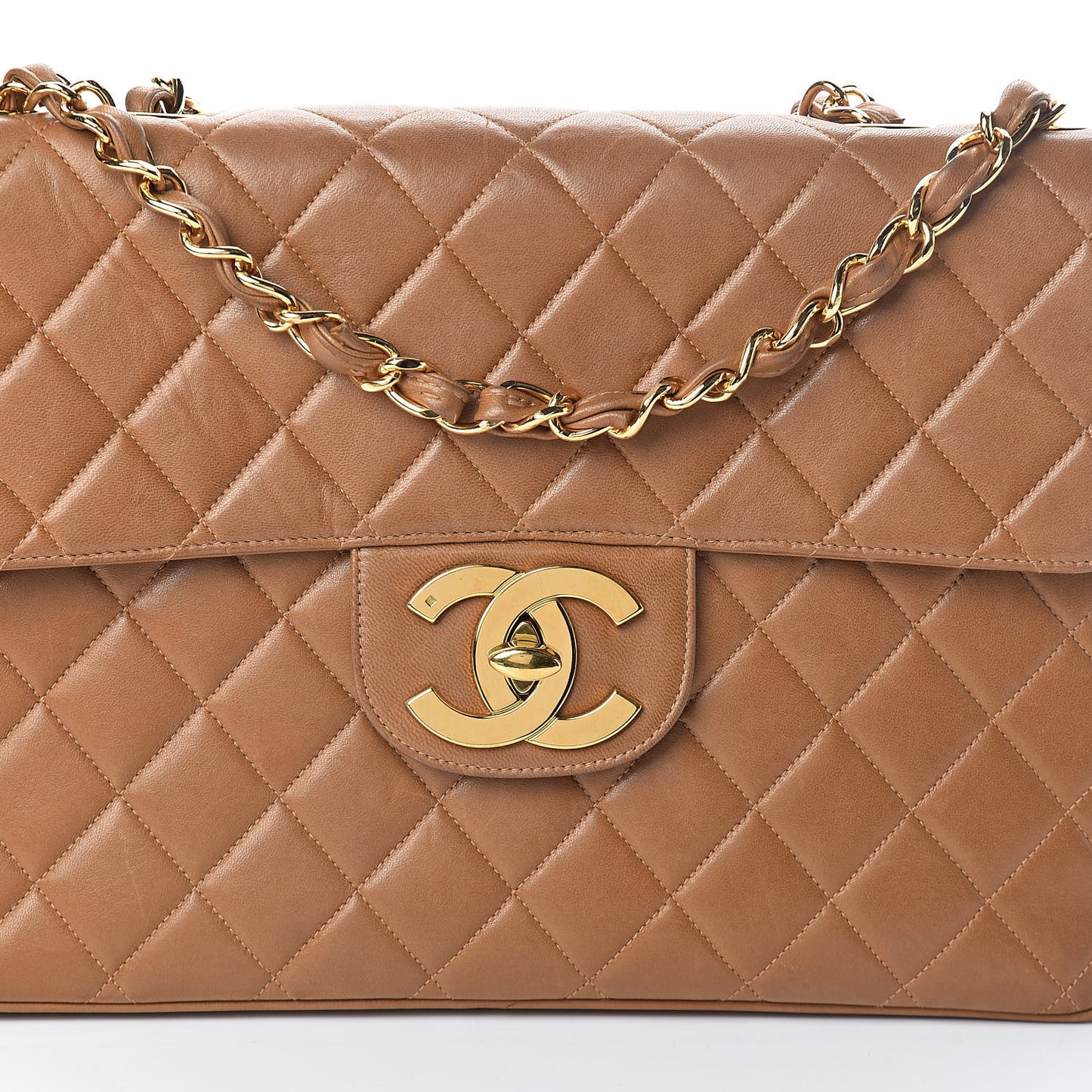 Lambskin Quilted Maxi Single Flap Dark Beige