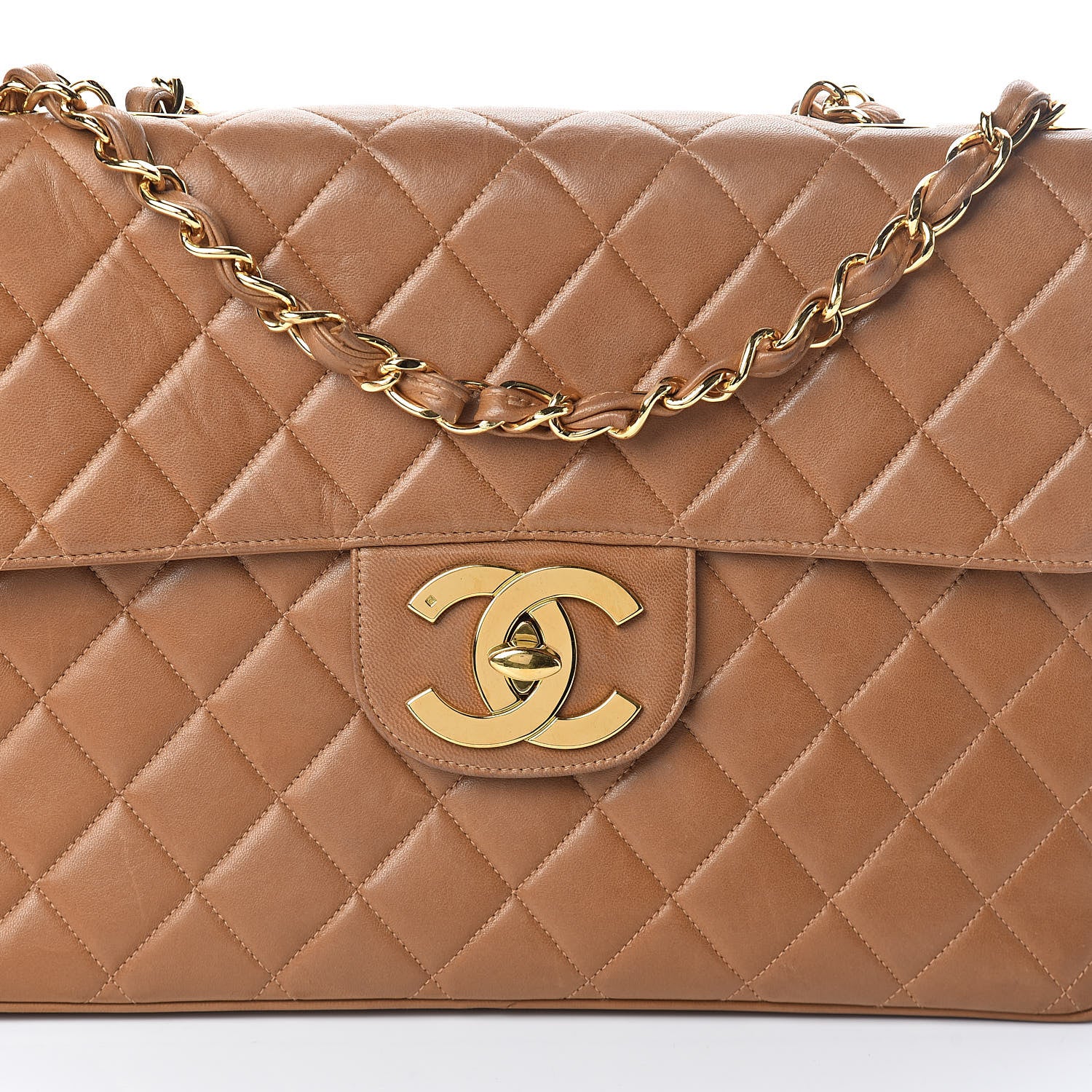 Chanel Lambskin Quilted Maxi Single Flap Dark Beige 9 of 11
