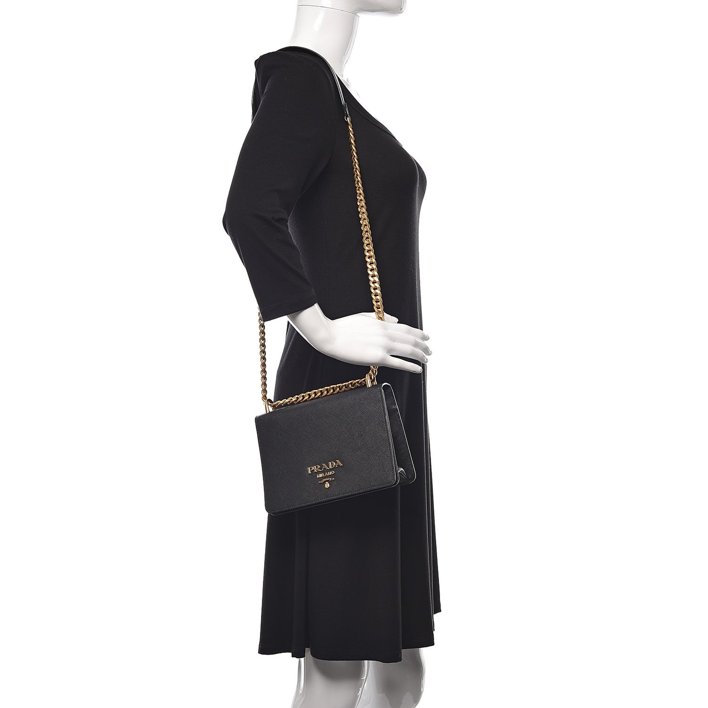Saffiano Soft Chain Shoulder Bag Black