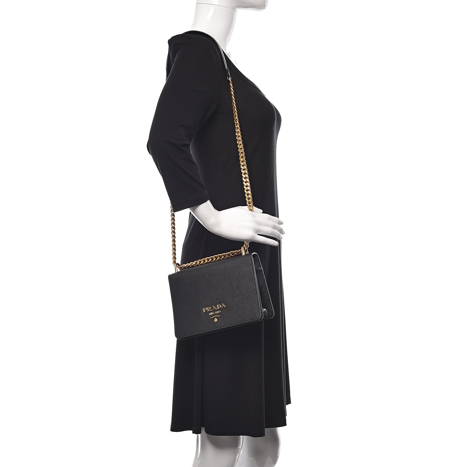 Prada Saffiano Soft Chain Shoulder Bag Black 2 of 9