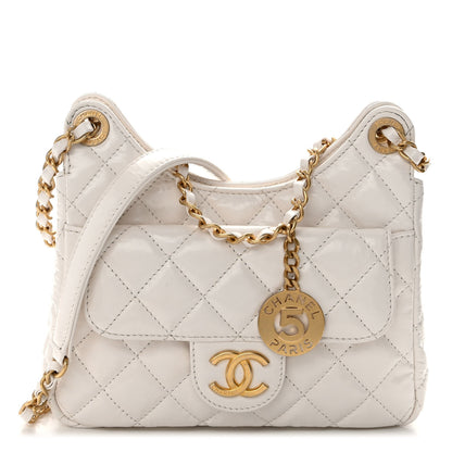 Chanel Shiny Crumpled Calfskin Quilted Small Wavy CC Hobo White 1 of 13