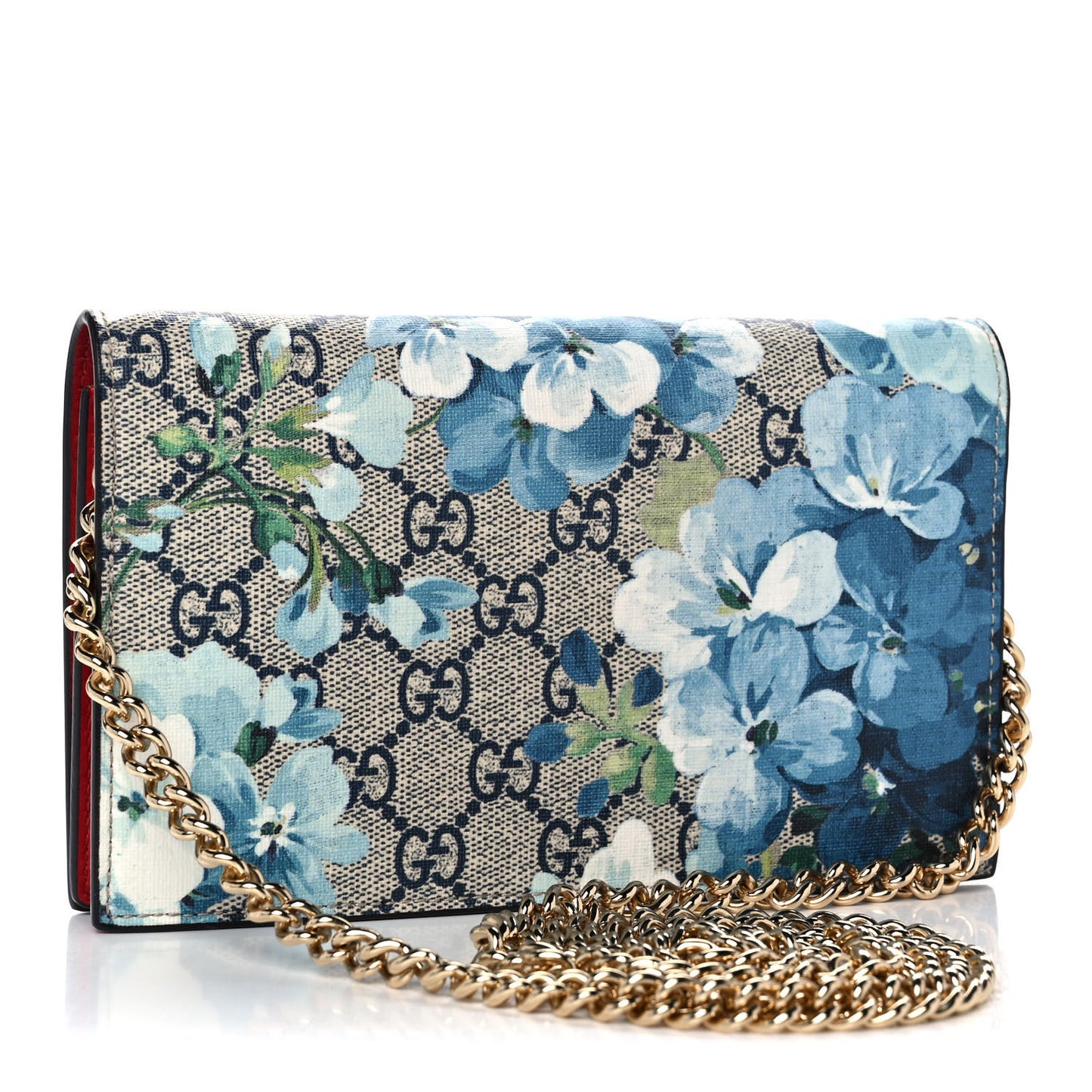 GG Supreme Monogram Blooms Chain Wallet Blue