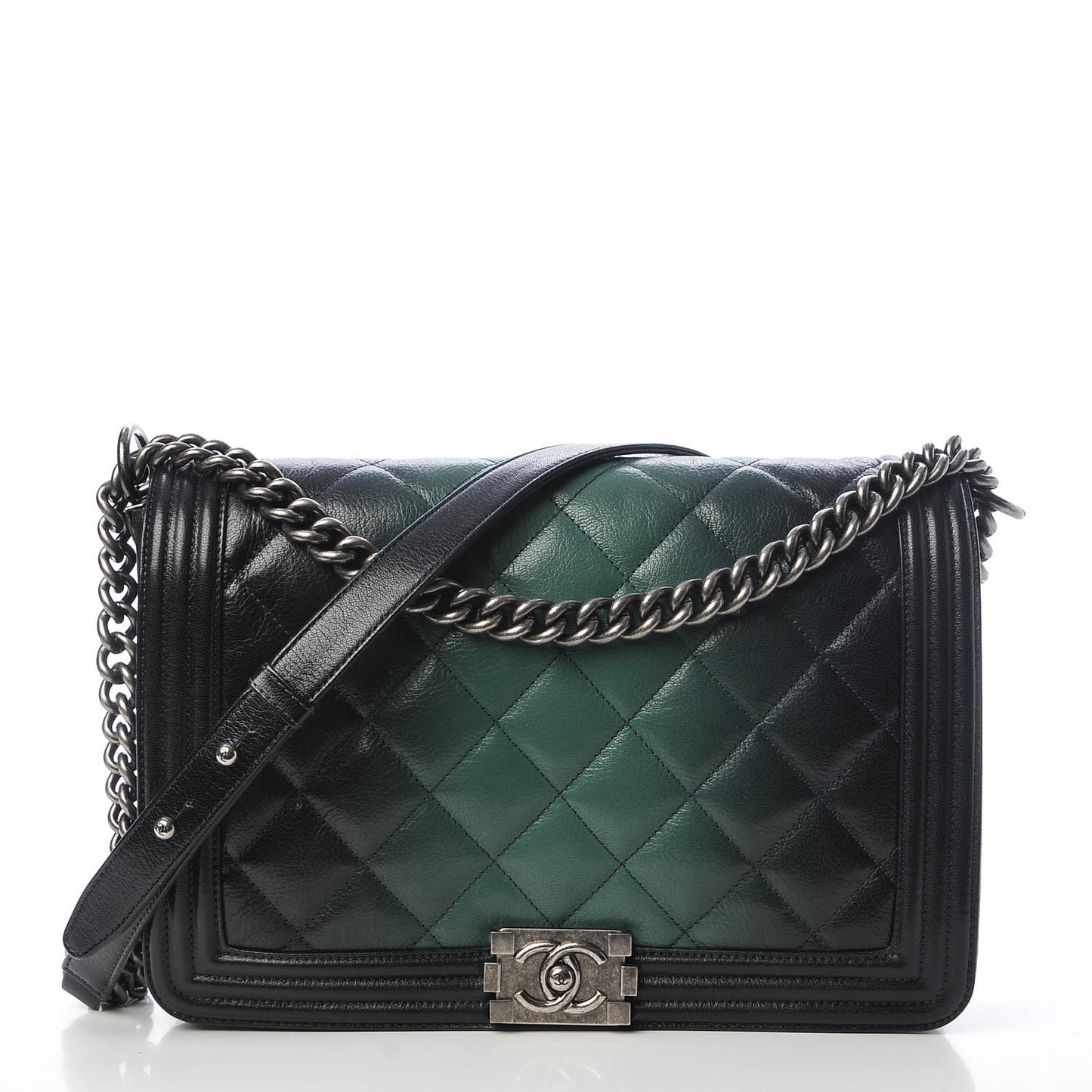 Goatskin Ombre Faded Quilted Large Boy Flap Dark Green