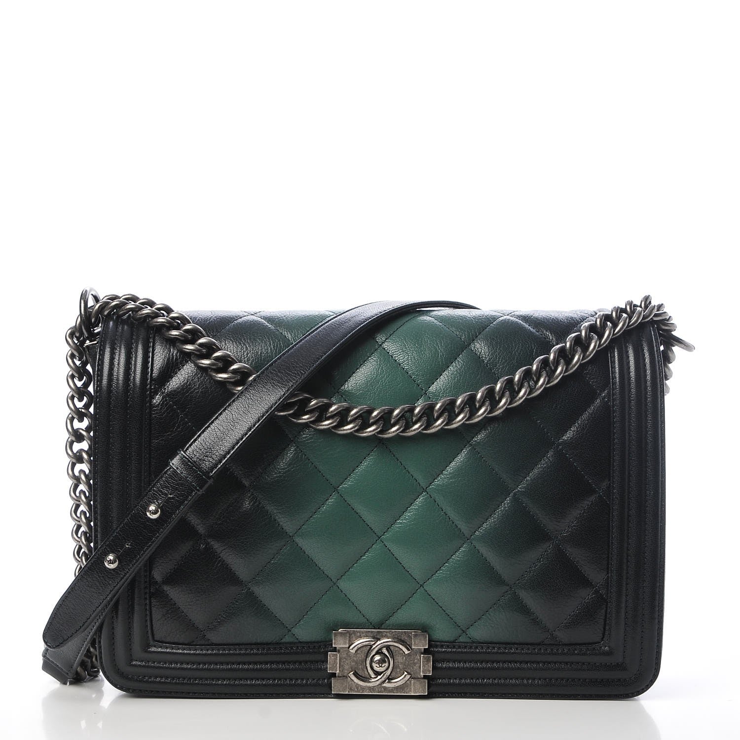 Chanel Goatskin Ombre Faded Quilted Large Boy Flap Dark Green 1 of 7