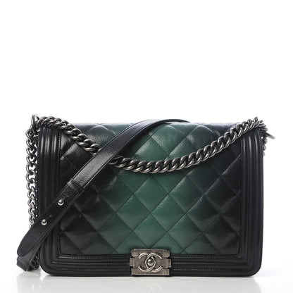 Chanel Goatskin Ombre Faded Quilted Large Boy Flap Dark Green 1 of 7