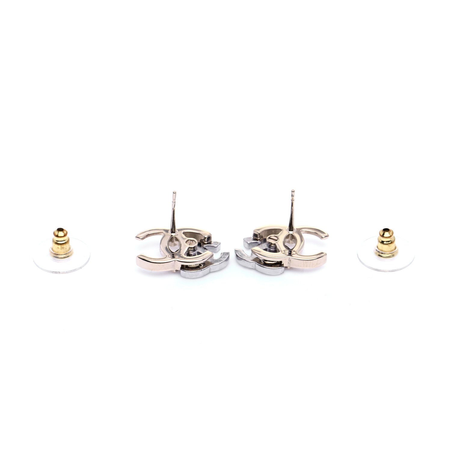 Chanel Crystal Double CC Earrings Gold Silver 3 of 6