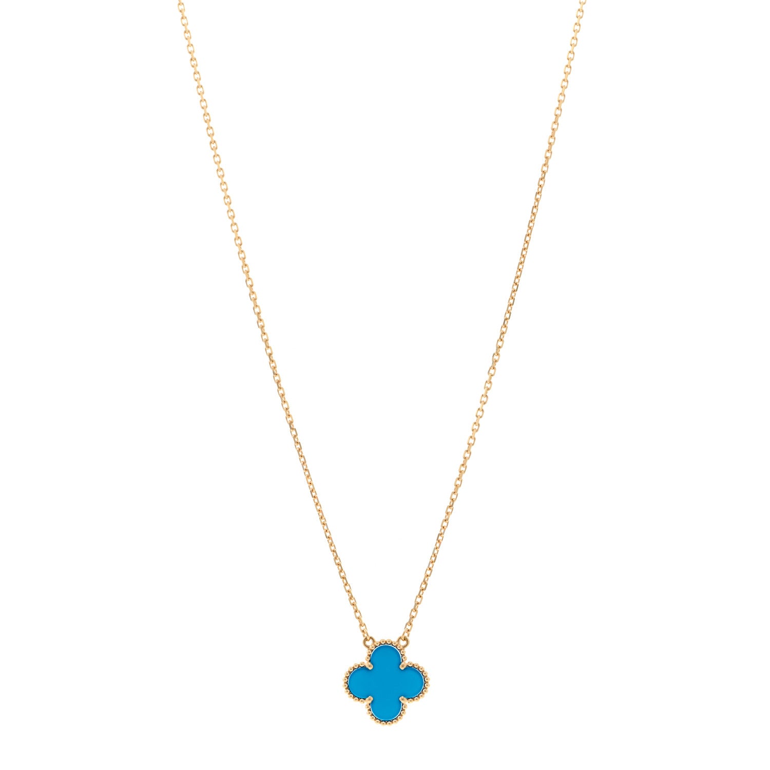 Van Cleef & Arpels 18K Yellow Gold Blue Agate Vintage Alhambra Pendant Necklace 1 of 5