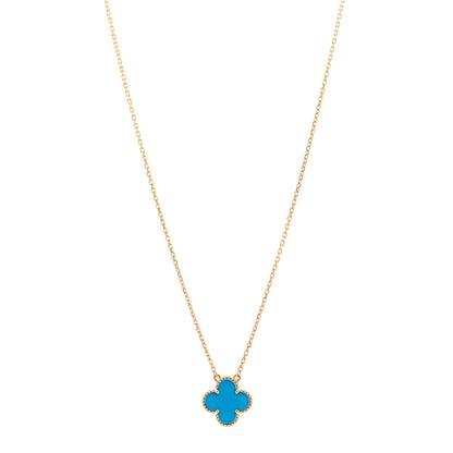 Van Cleef & Arpels 18K Yellow Gold Blue Agate Vintage Alhambra Pendant Necklace 1 of 5