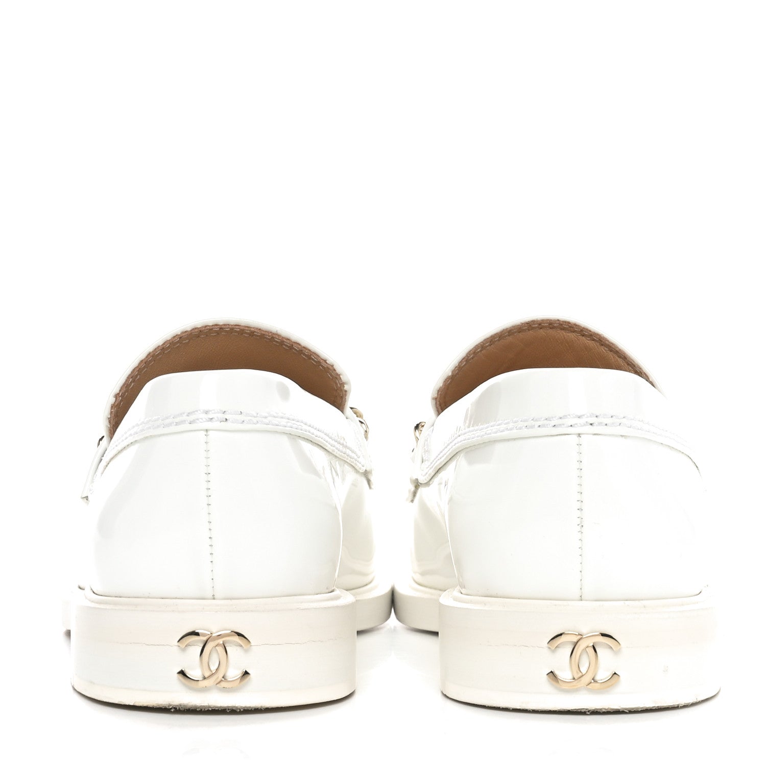 Chanel Shiny Calfskin Logo Loafers 38 White 5 of 8