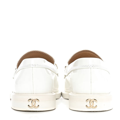 Chanel Shiny Calfskin Logo Loafers 38 White 5 of 8