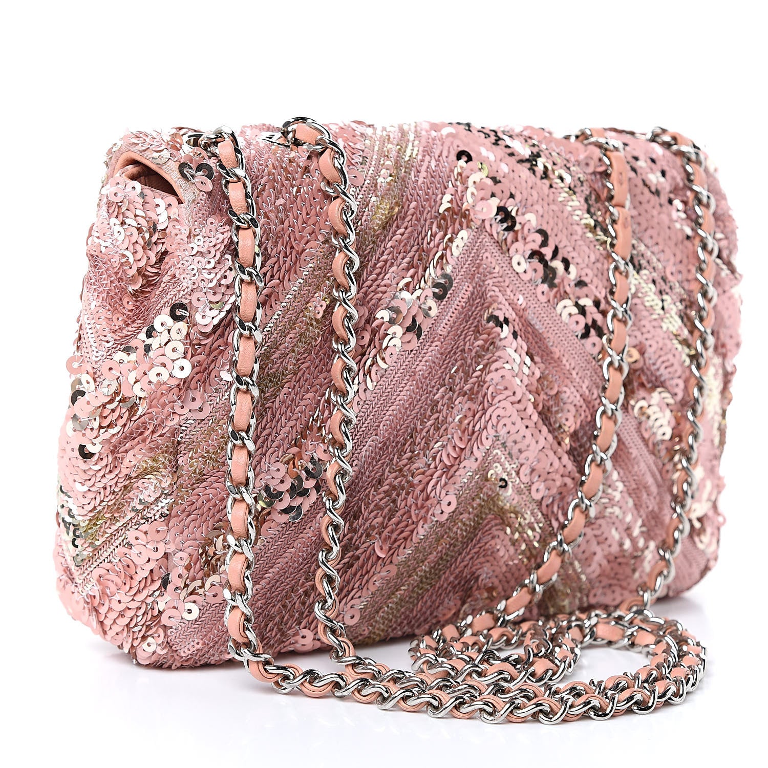 Chanel Sequins Chevron Mini Rectangular Flap Pink 3 of 10