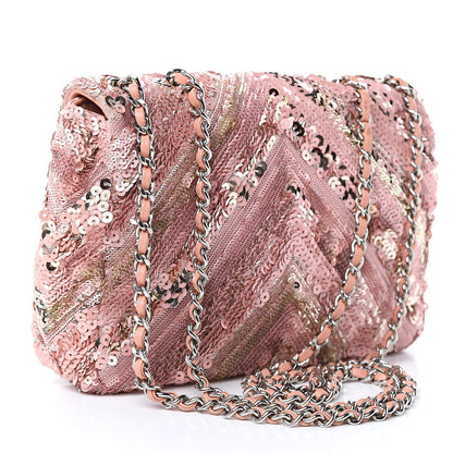 Chanel Sequins Chevron Mini Rectangular Flap Pink 3 of 10