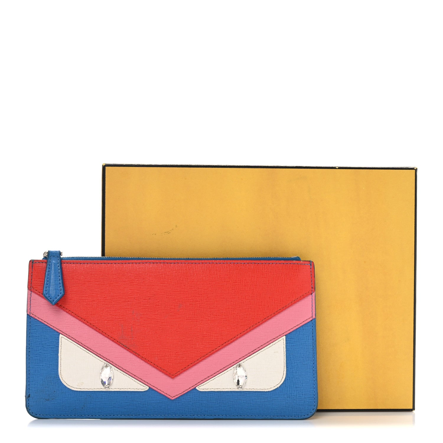 Fendi Vitello Elite Crystal Eye Monster Zip Pouch Royal Blue