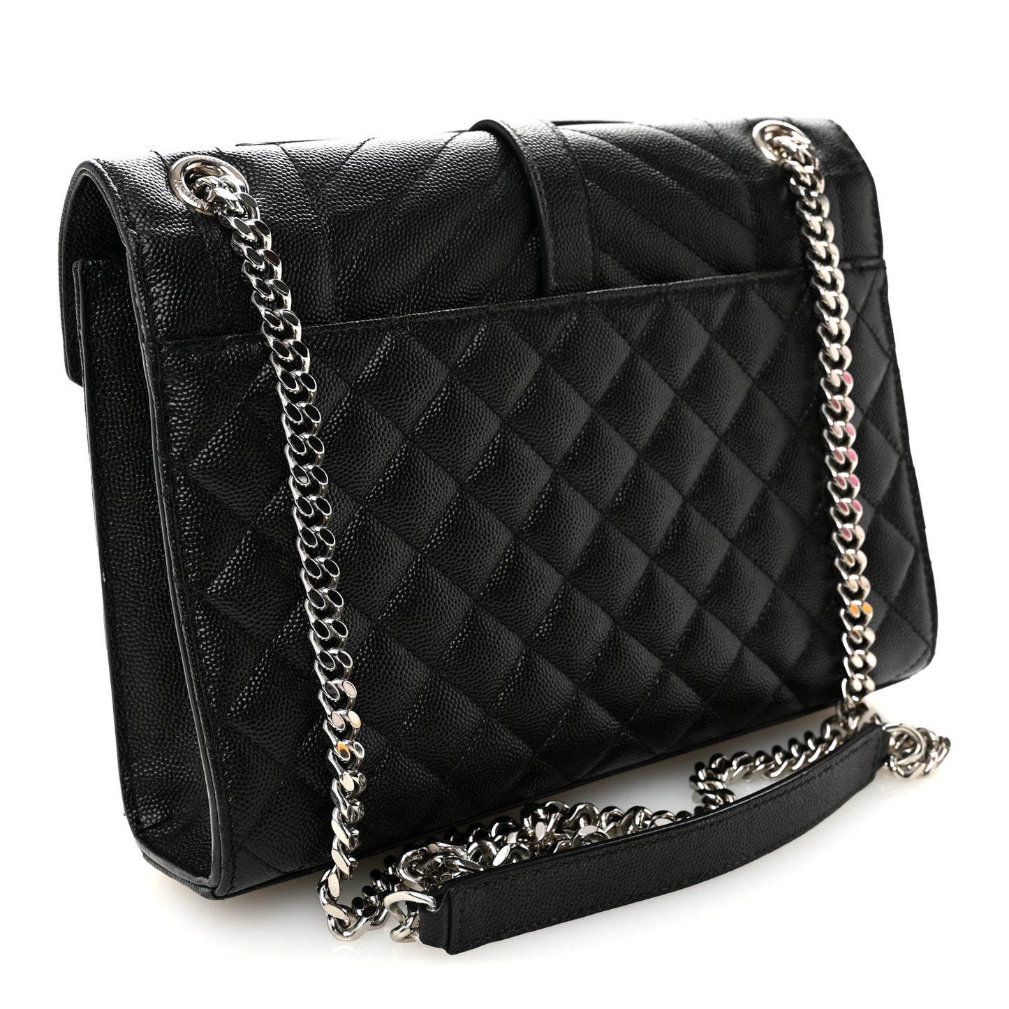 Grain De Poudre Textured Mixed Matelasse Triquilt Medium Monogram Satchel Black