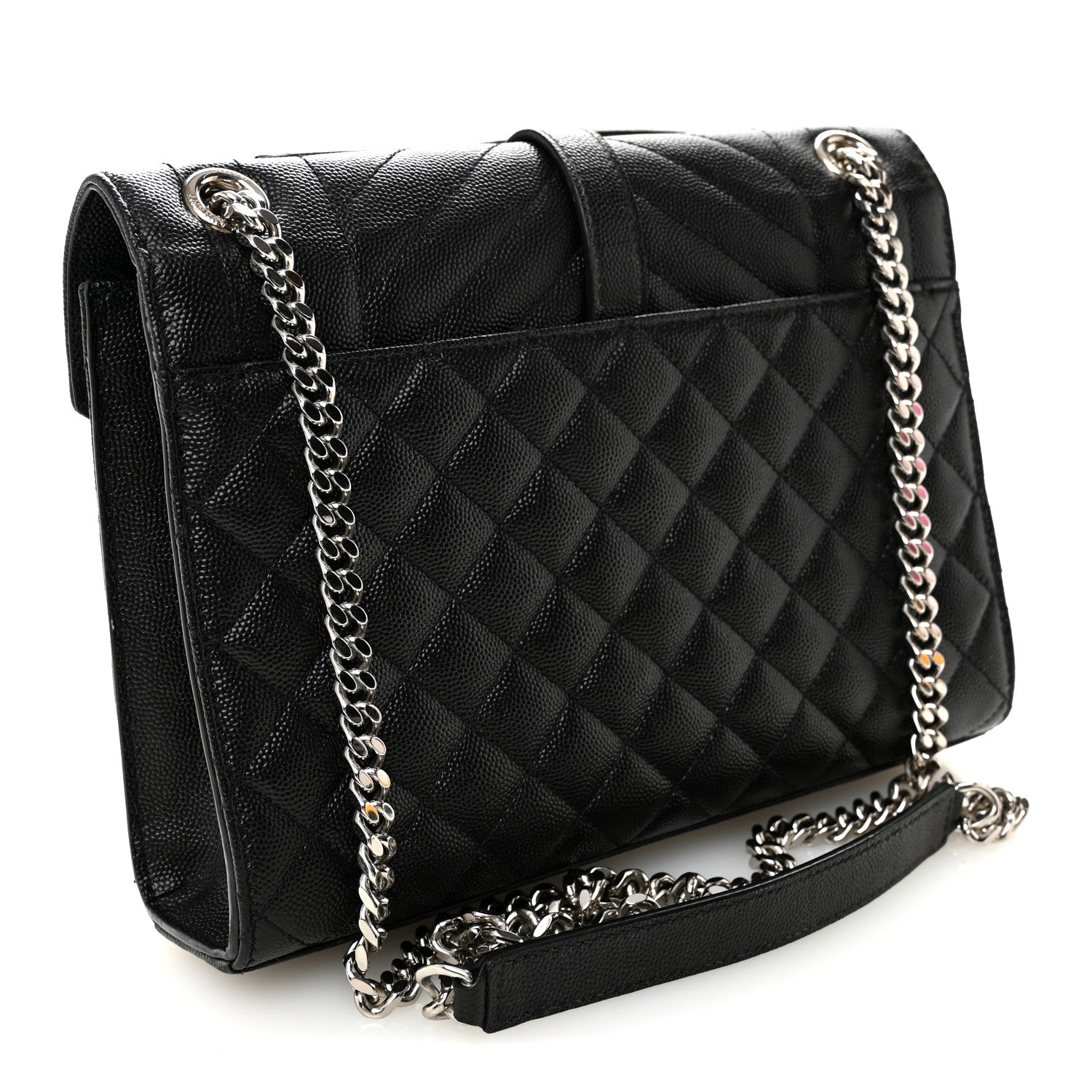 Saint Laurent Grain De Poudre Textured Mixed Matelasse Triquilt Medium Monogram Satchel Black 3 of 10