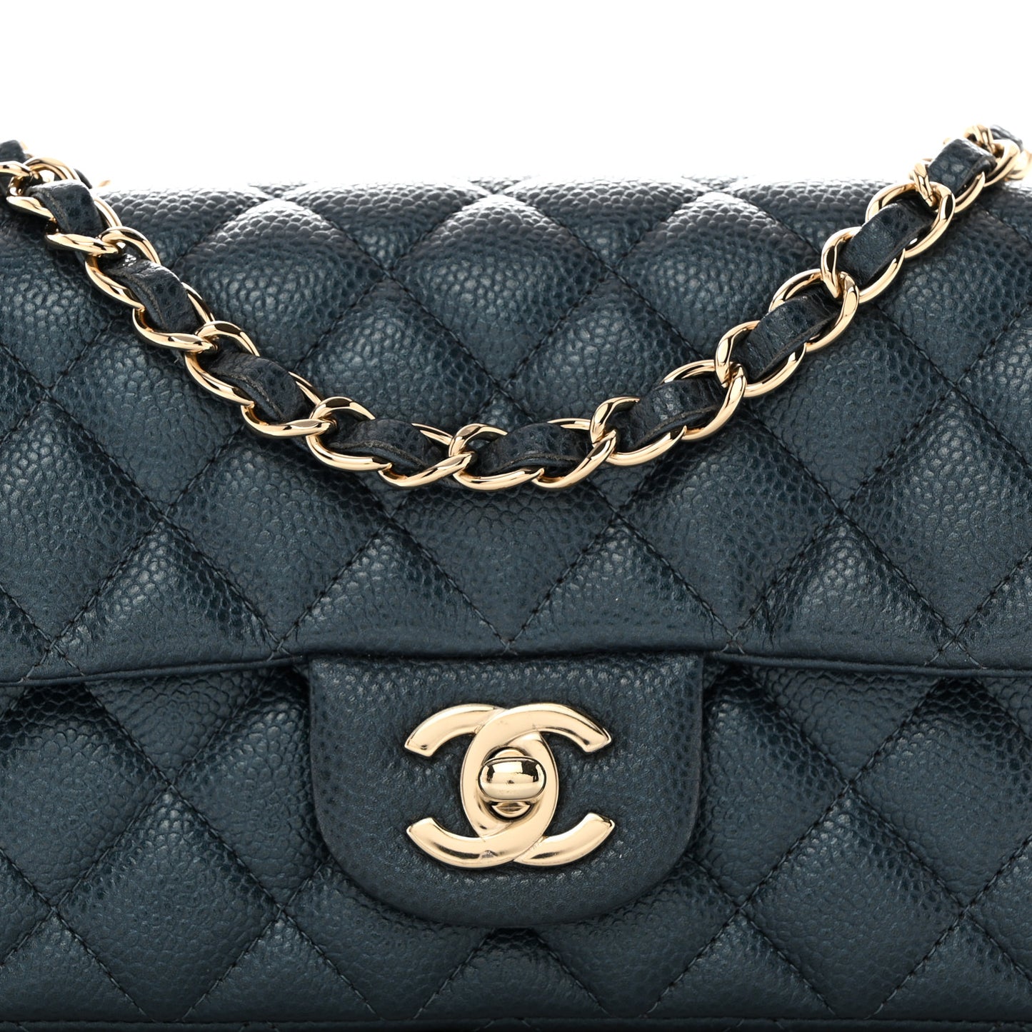 Iridescent Caviar Quilted Mini Rectangular Flap Dark Blue