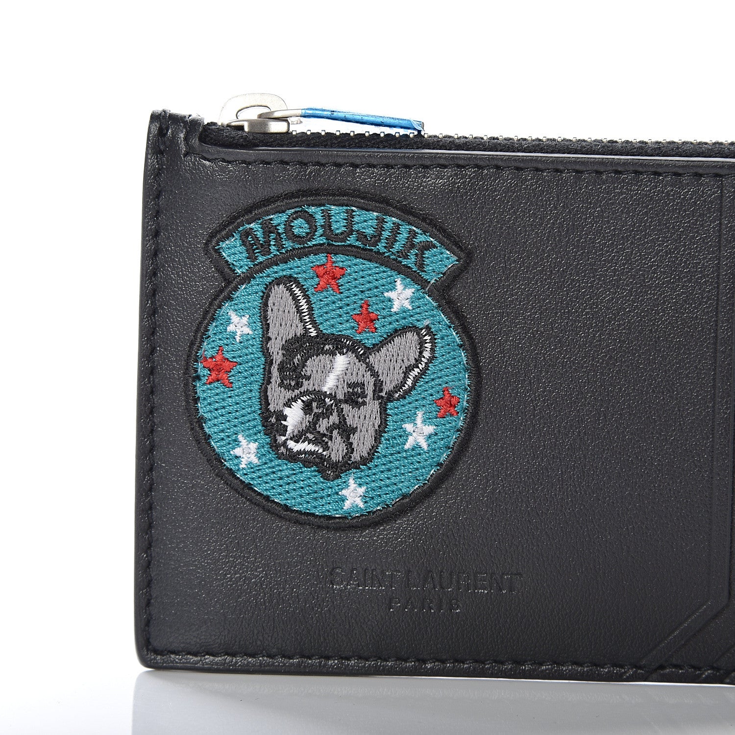 Saint Laurent Calfskin Moujik Patch Fragments Zip Pouch Card Holder Black 9 of 14