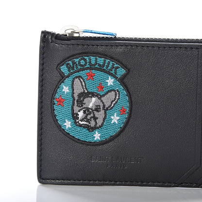 Saint Laurent Calfskin Moujik Patch Fragments Zip Pouch Card Holder Black 9 of 14