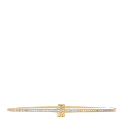 Tiffany 18K Yellow Gold Diamond T Hinged Wire Bangle Bracelet 1 of 3