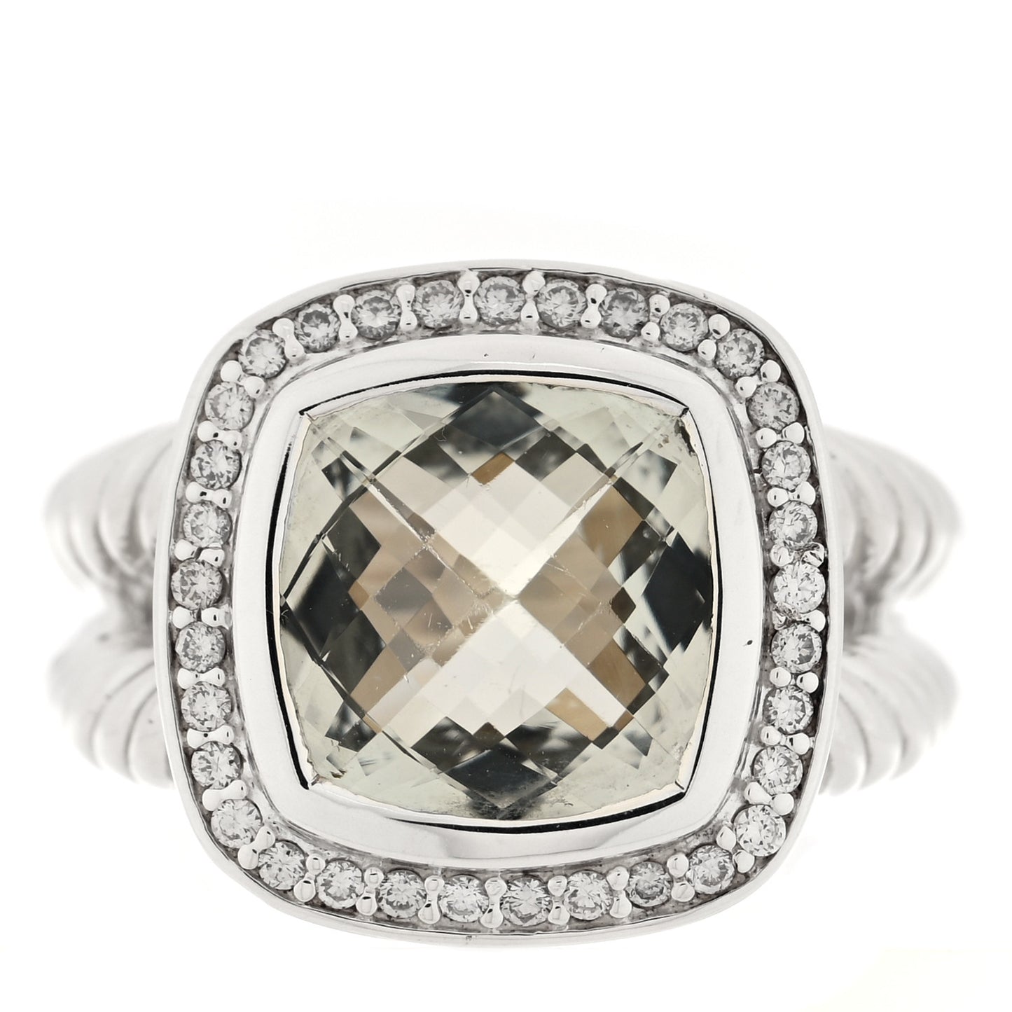 Sterling Silver Diamond Prasiolite 11mm Albion Ring 56 7.75