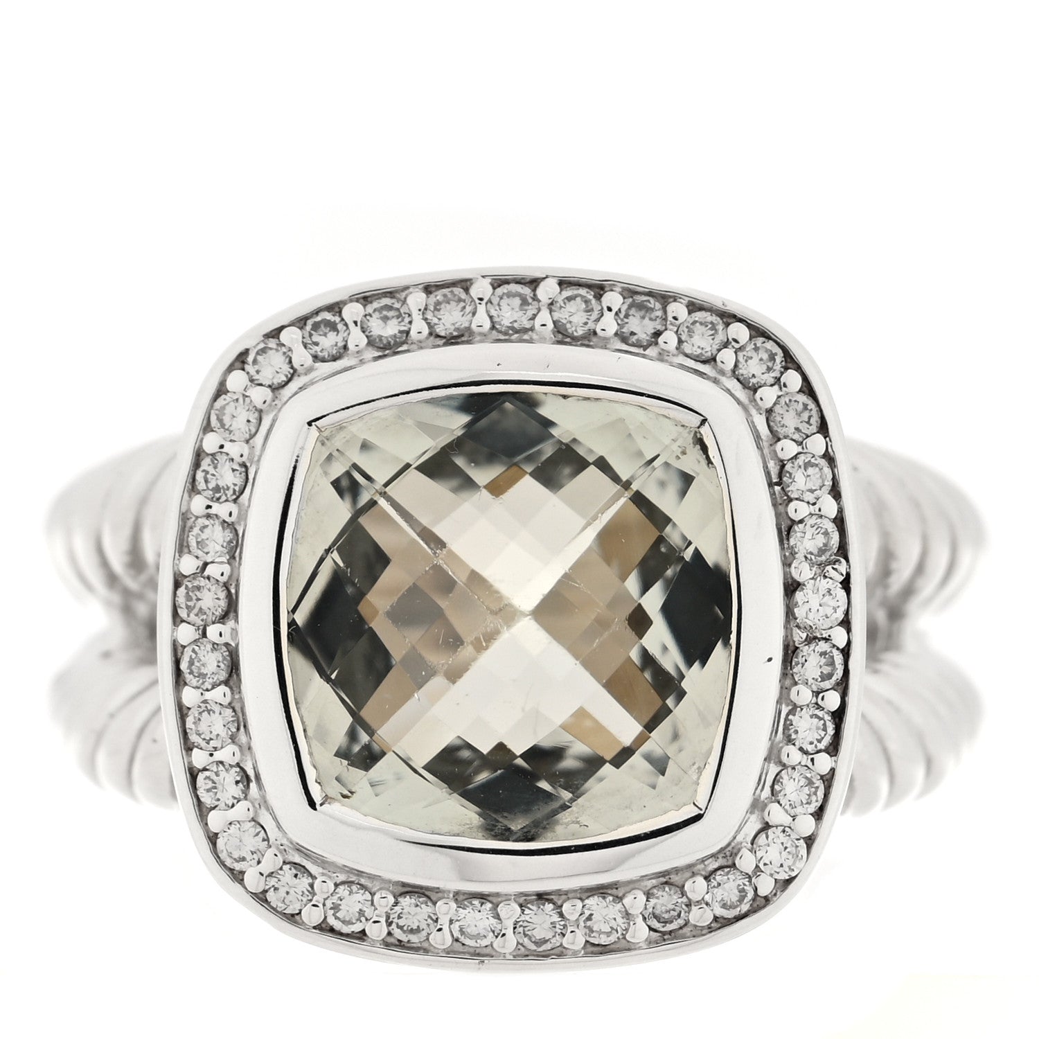 David Yurman Sterling Silver Diamond Prasiolite 11mm Albion Ring 56 7.75 1 of 4