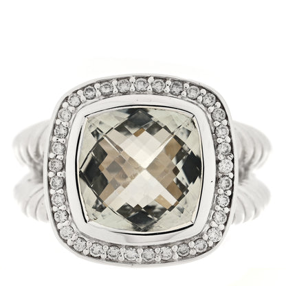 David Yurman Sterling Silver Diamond Prasiolite 11mm Albion Ring 56 7.75 1 of 4