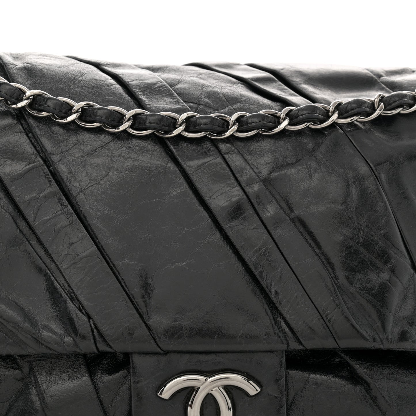 Glazed Calfskin Twisted Maxi Flap Black