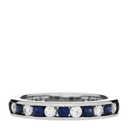Tiffany Platinum Diamond Blue Sapphire Eternity Band Ring 49 5 3 of 4