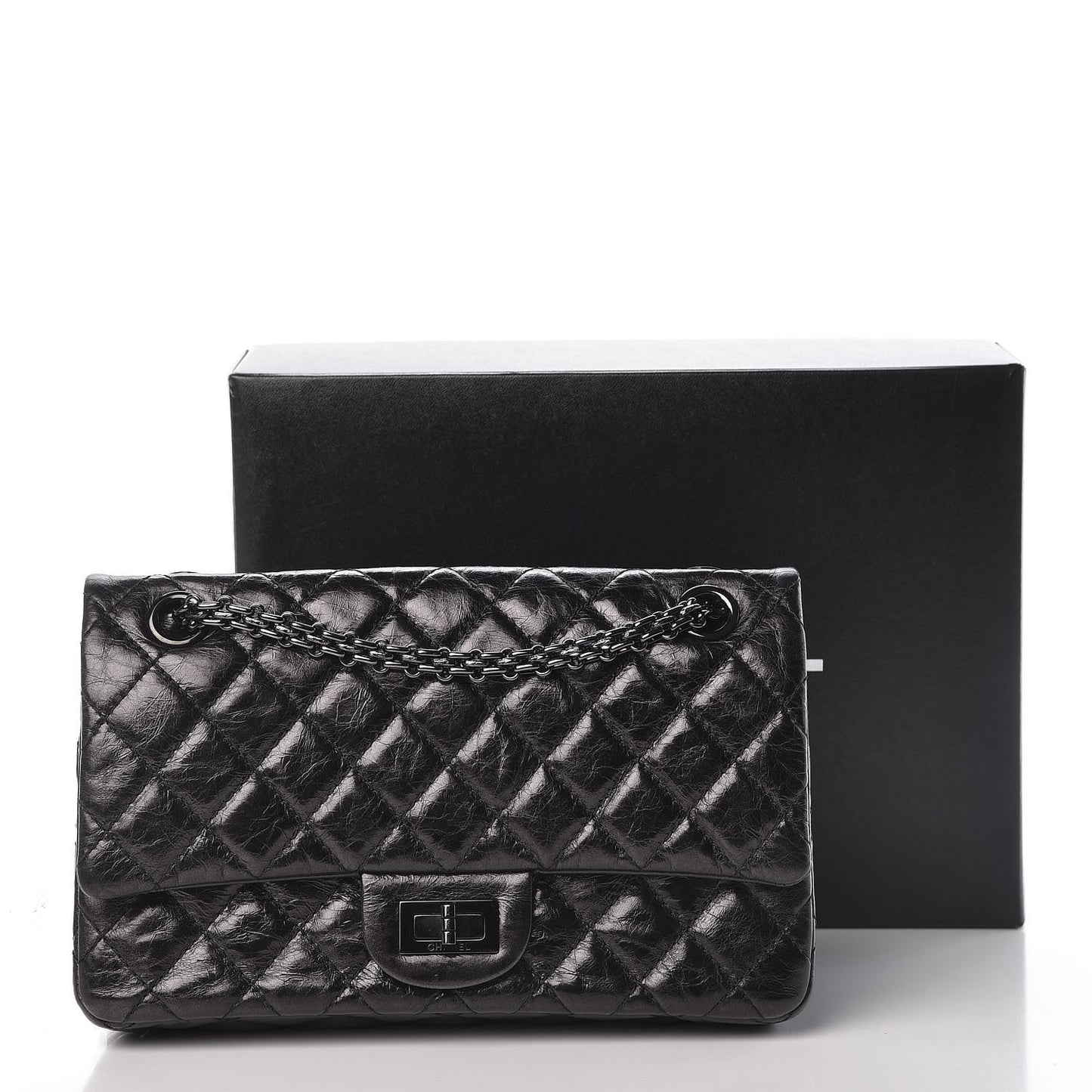 Metallic Aged Calfskin Quilted 2.55 Reissue 225 Flap So Black