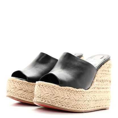Christian Louboutin Calfskin Ariella Zeppa 130 Espadrille Sandals 37 Black Naturel 3 of 14