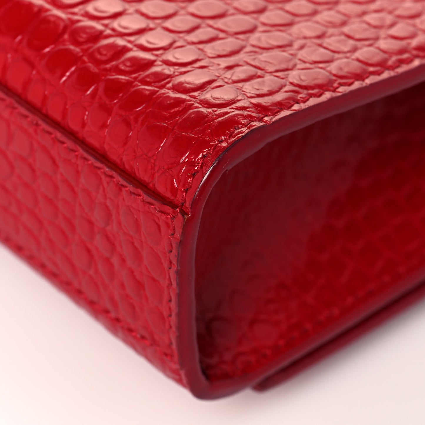Calfskin Crocodile Embossed Medium Classic Monogram Kate Tassel Satchel Red