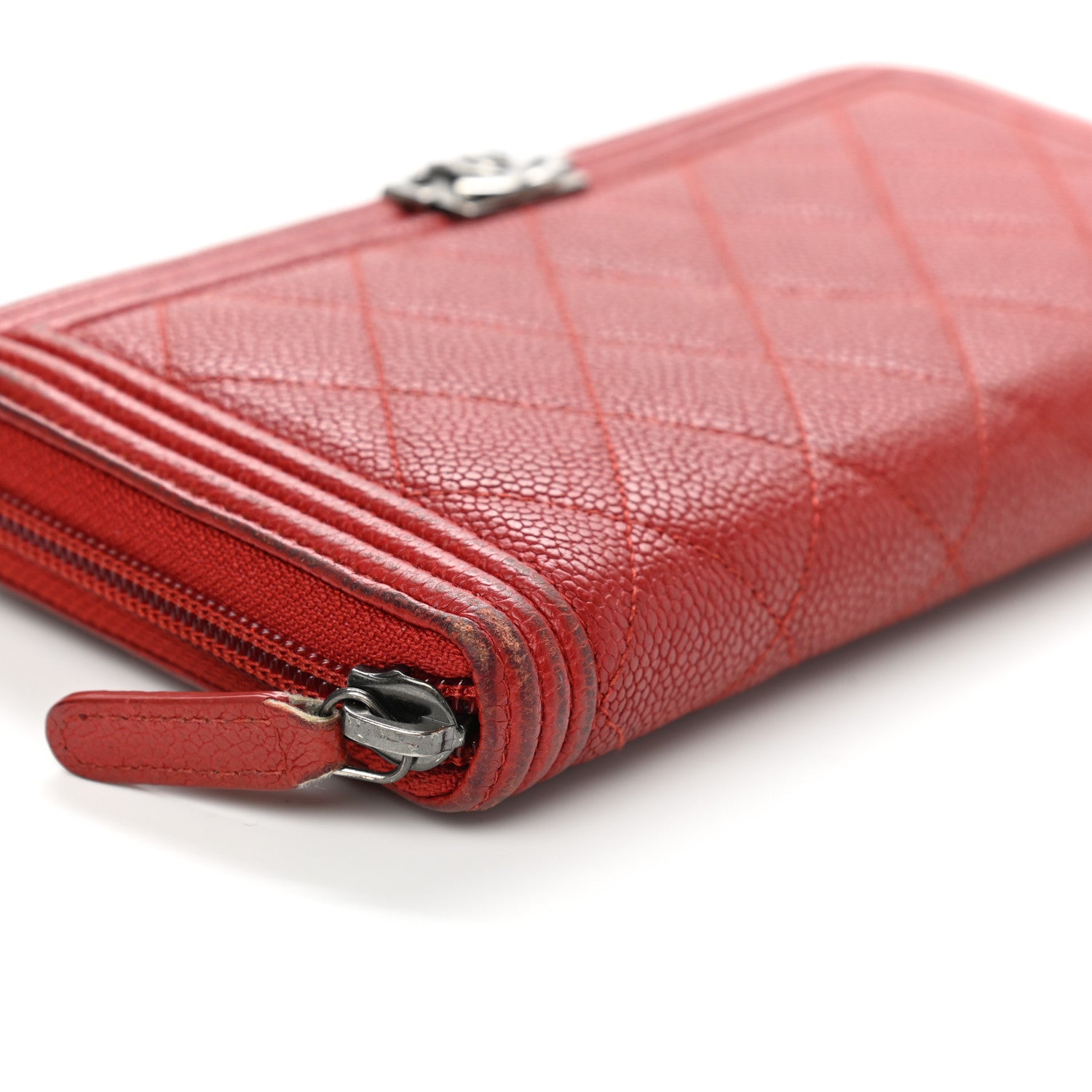 Chanel Caviar Quilted Large Boy Zip Around Wallet Red 10 of 13