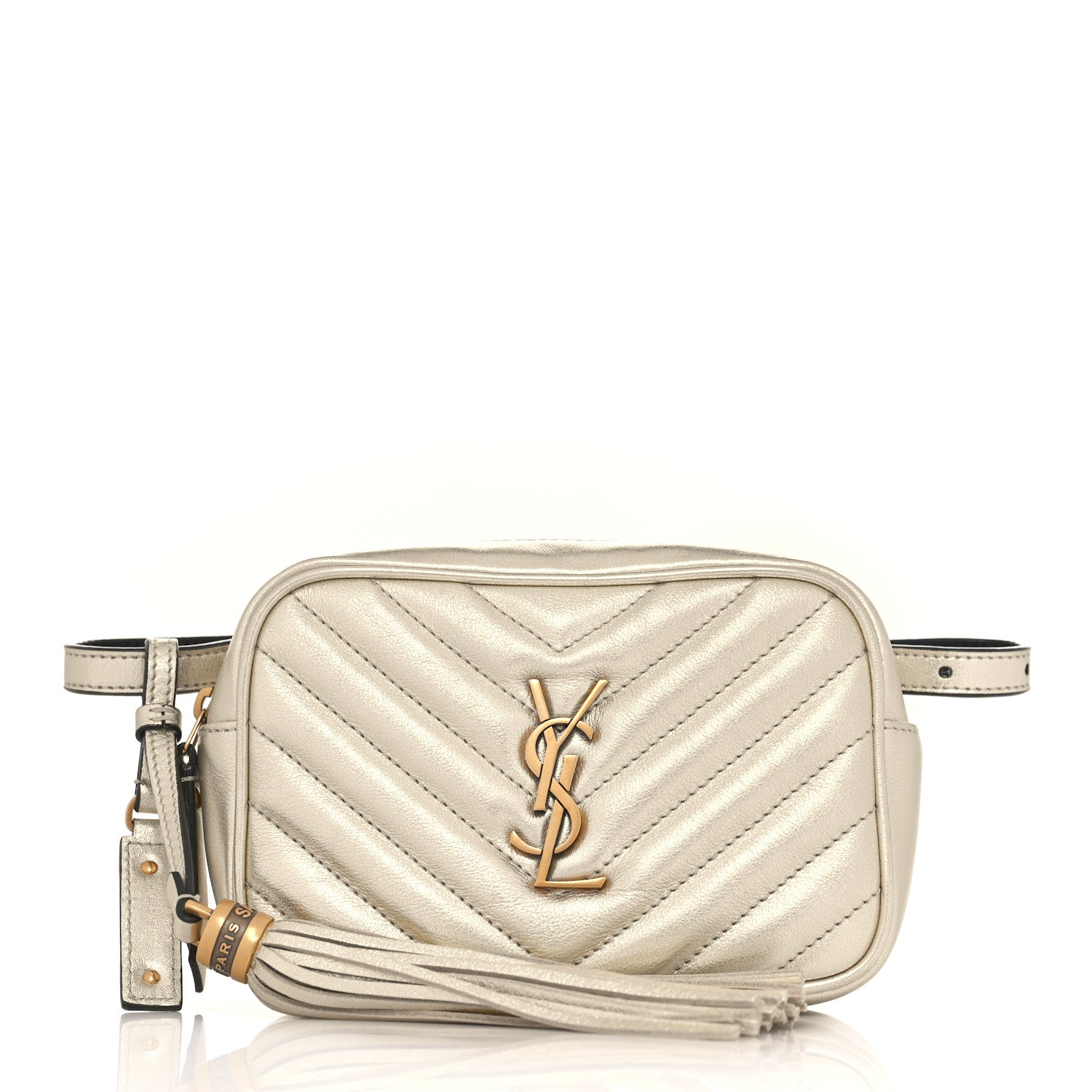 Saint Laurent Metallic Calfskin Matelasse Monogram Lou Belt Bag Platino 1 of 9