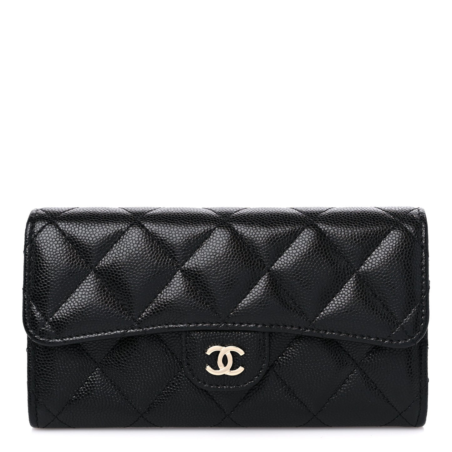 Caviar Quilted Medium Gusset Flap Wallet Black