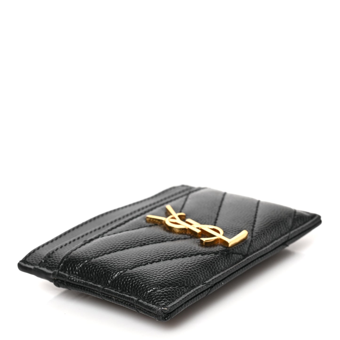 Grain De Poudre Matelasse Chevron Monogram Credit Card Case Black