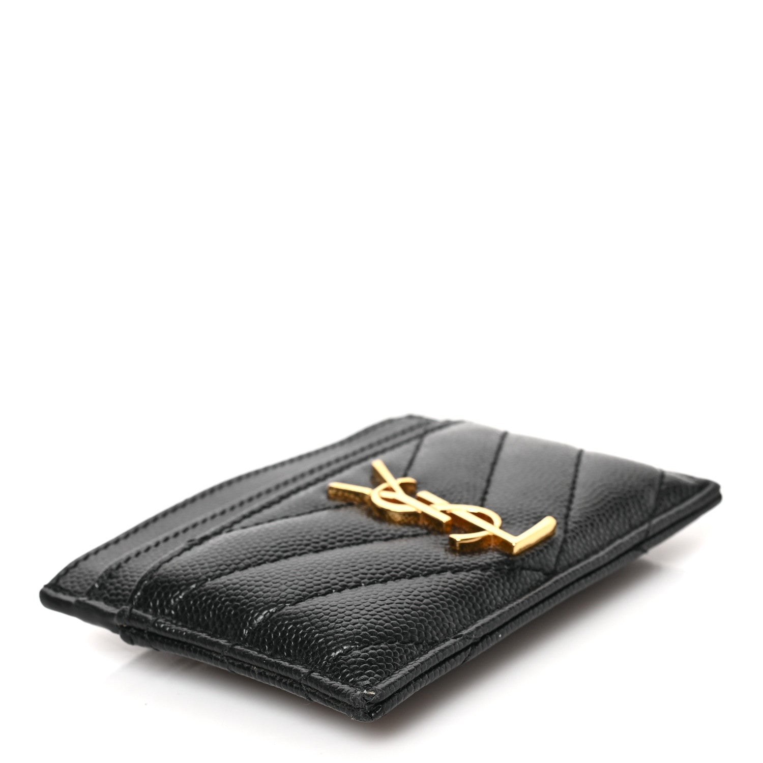 Saint Laurent Grain De Poudre Matelasse Chevron Monogram Credit Card Case Black 4 of 6