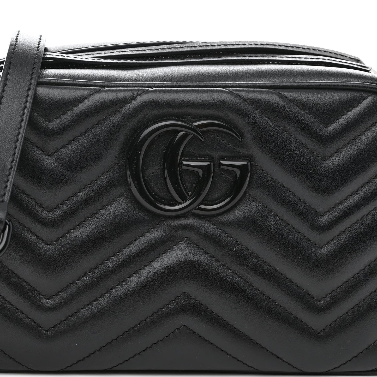 Calfskin Matelasse Monochrome Small GG Marmont Chain Shoulder Bag Black