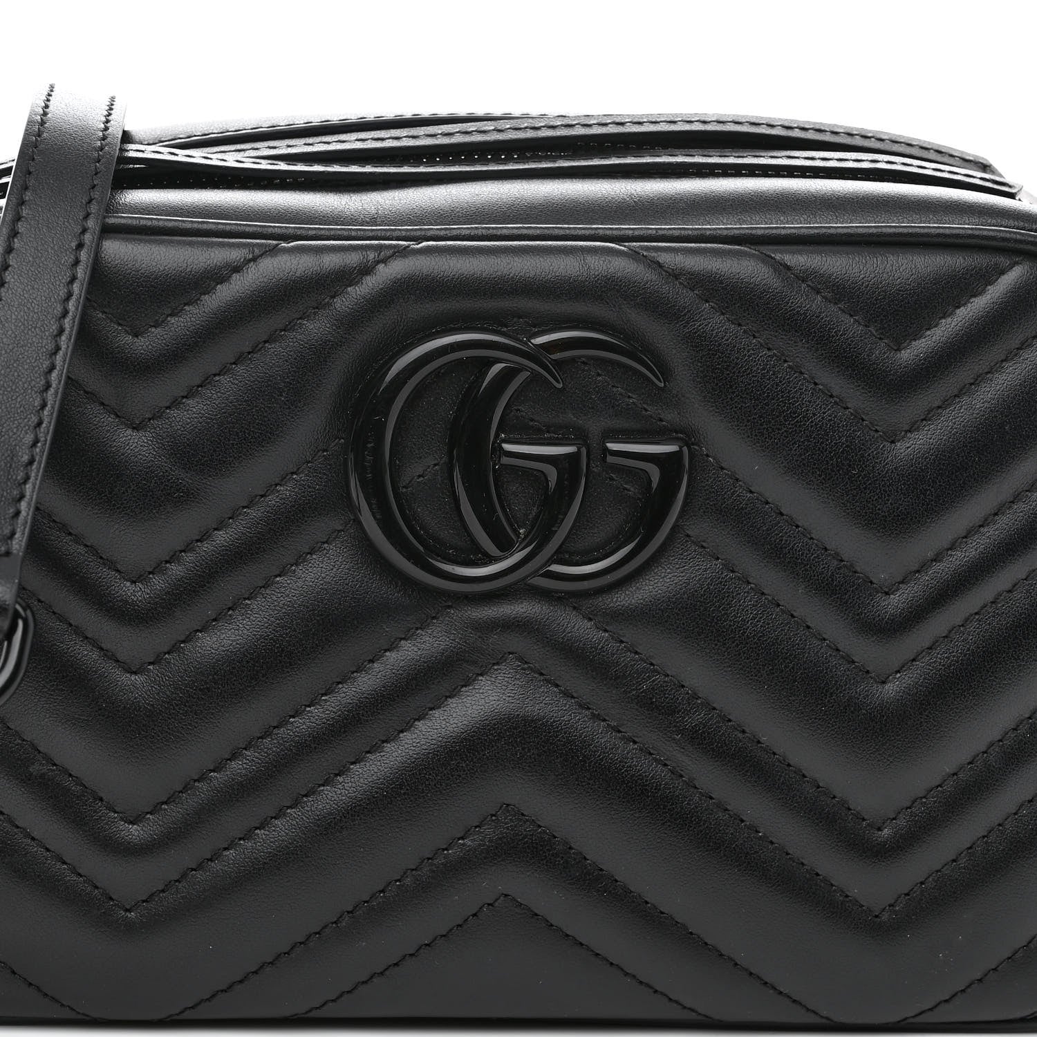 Gucci Calfskin Matelasse Monochrome Small GG Marmont Chain Shoulder Bag Black 7 of 10