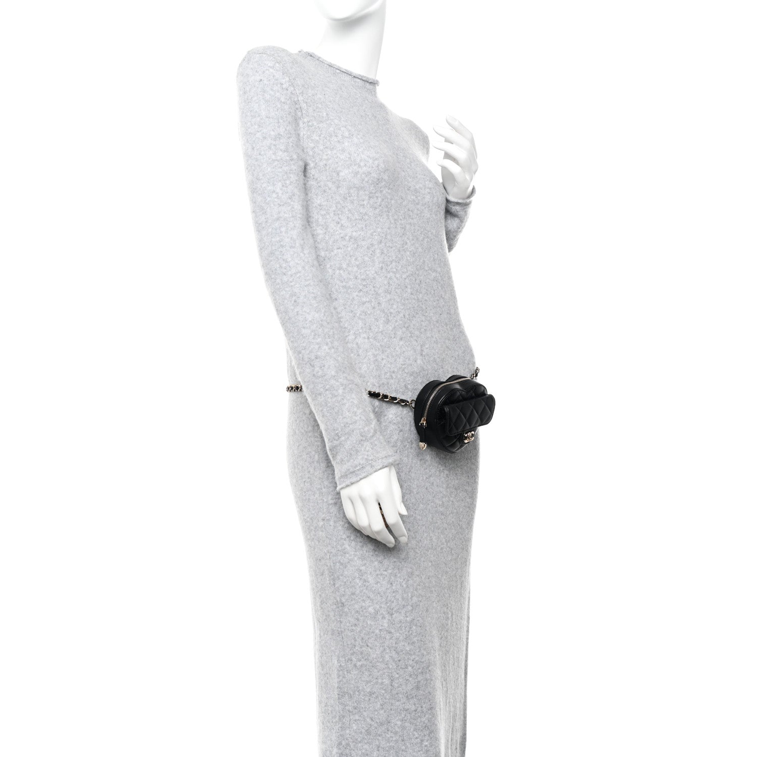 Chanel Lambskin Quilted CC In Love Heart Waist Belt Bag With Chain Black 2 of 10