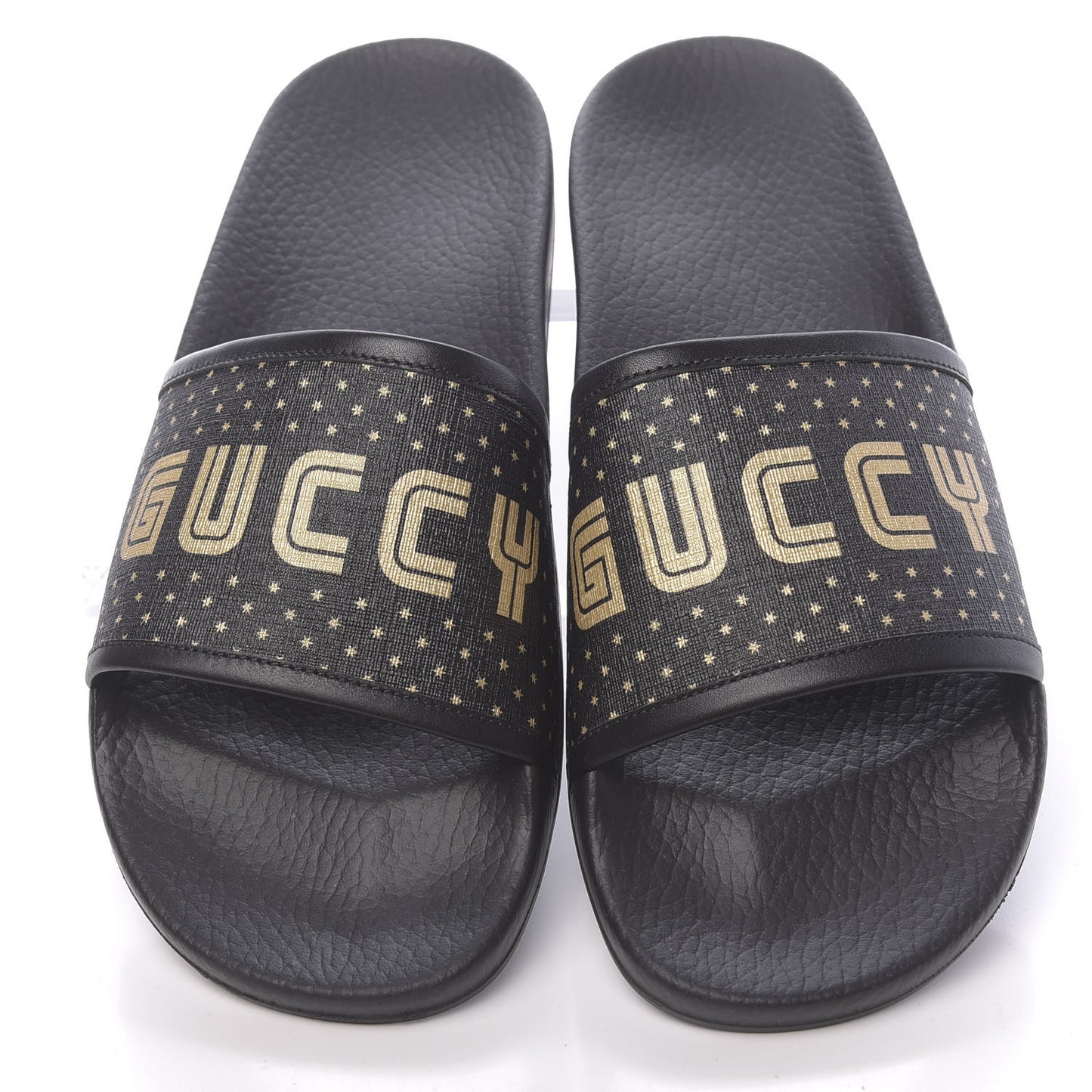 X SEGA Supreme Canvas GUCCY Stars Womens Slide Sandals 42 Black Gold