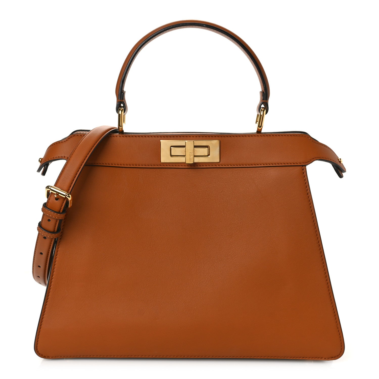 Fendi Vitello Seta Shiny Nappa Medium Peekaboo I SEE U Satchel Brandy Light Rose 1 of 9
