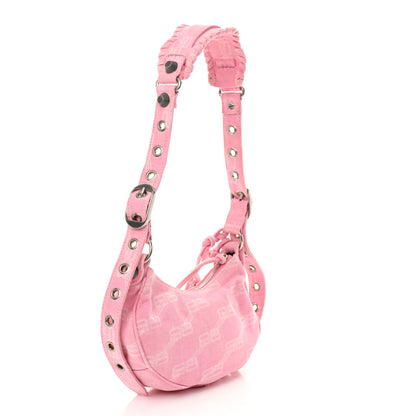 Balenciaga Denim BB Monogram Le Cagole Shoulder Bag XS Pink 4 of 13