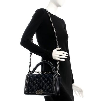 Chanel Calfskin Quilted New Medium Boy Top Handle Flap Dark Blue 3 of 11
