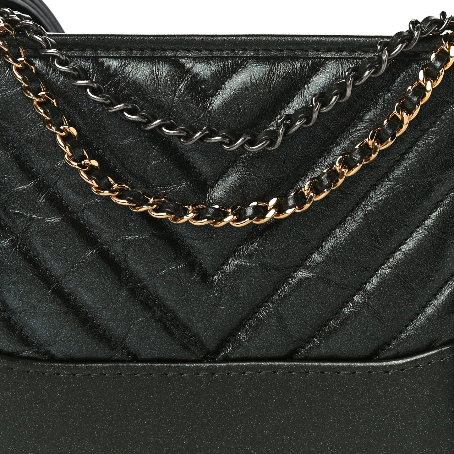 Metallic Aged Calfskin Chevron Quilted Small Gabrielle Hobo Green