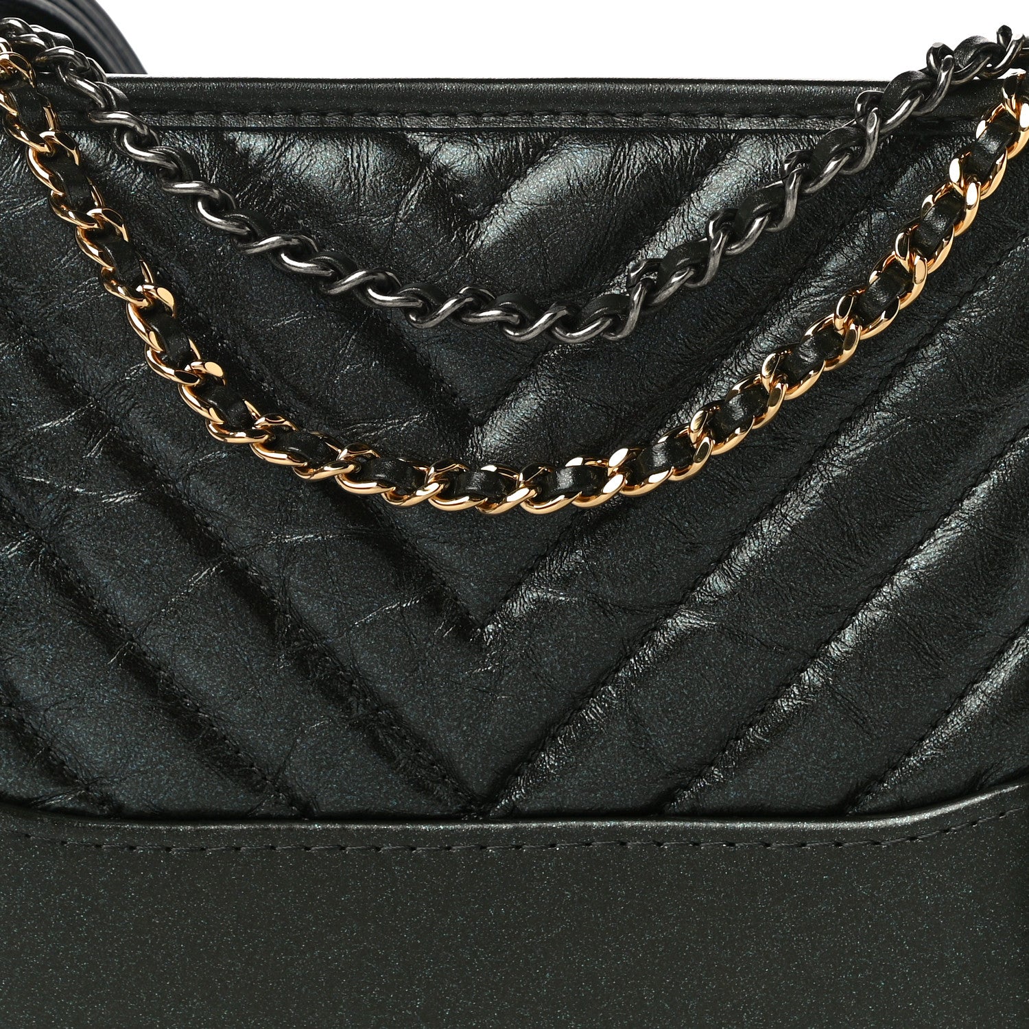 Chanel Metallic Aged Calfskin Chevron Quilted Small Gabrielle Hobo Green 7 of 9