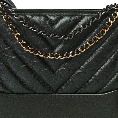 Chanel Metallic Aged Calfskin Chevron Quilted Small Gabrielle Hobo Green 7 of 9